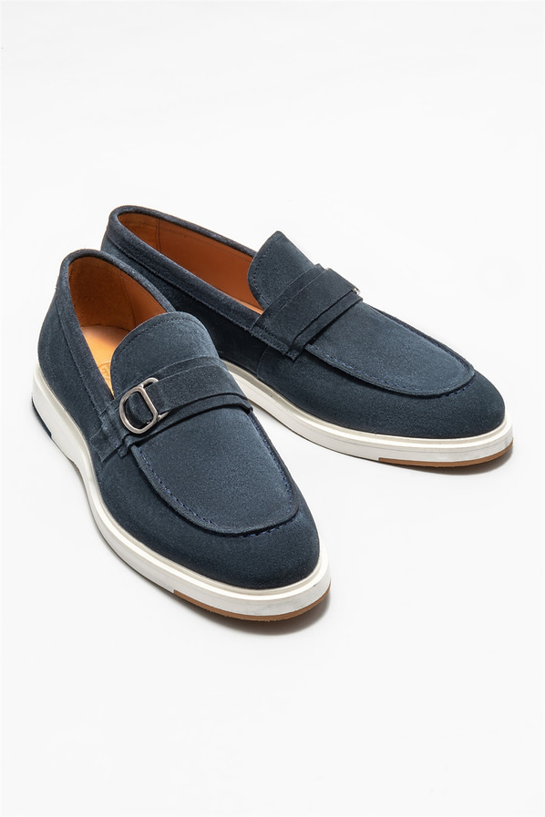 Lacivert deri erkek loafer - Elle Shoes
