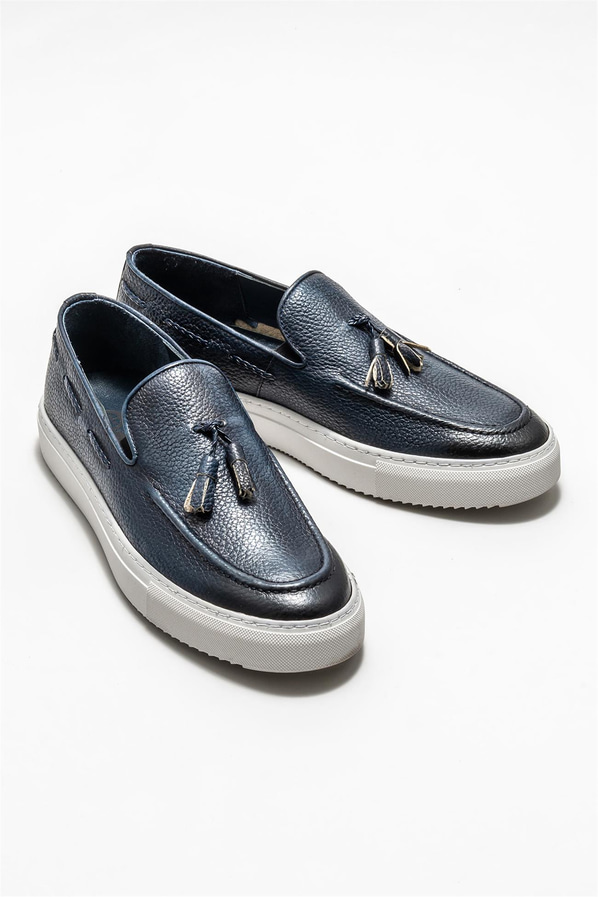 Lacivert deri erkek loafer - Elle Shoes