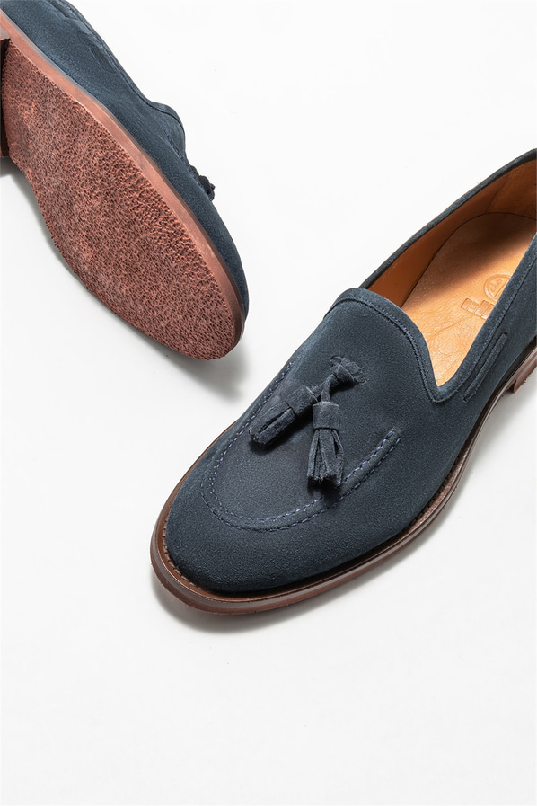 Lacivert deri erkek loafer - Elle Shoes