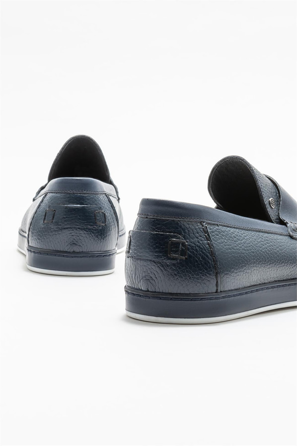 Lacivert deri erkek loafer - Elle Shoes