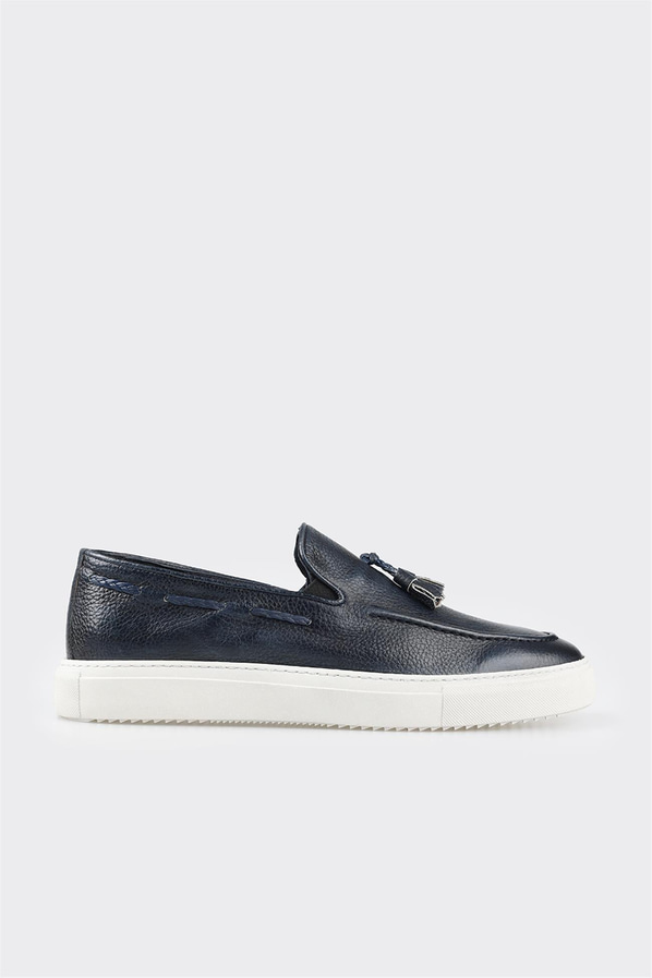Lacivert deri erkek loafer - Elle Shoes