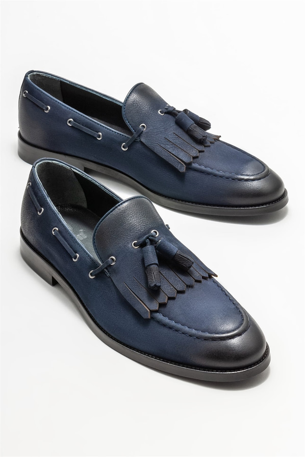 Lacivert Deri Erkek Loafer