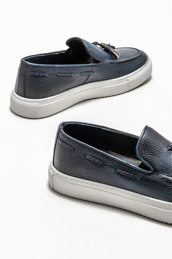 Lacivert deri erkek loafer - Elle Shoes