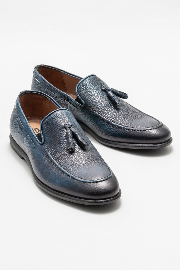 Lacivert deri erkek loafer - Elle Shoes