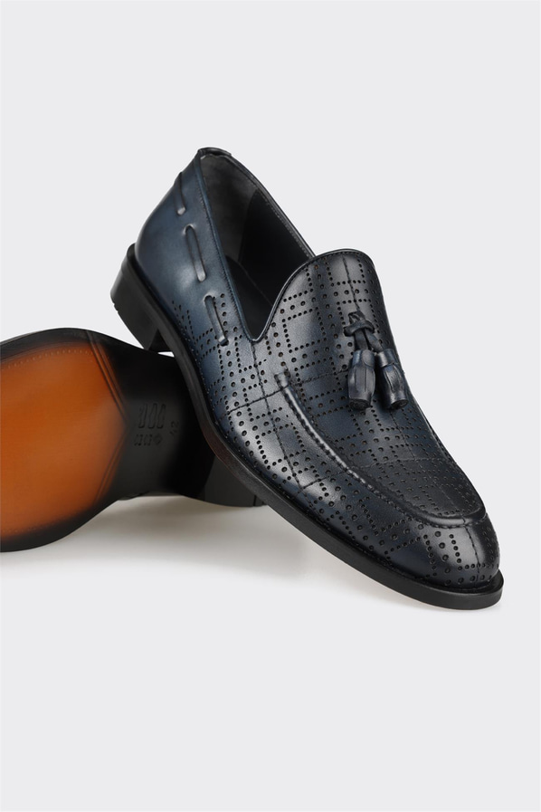 Lacivert deri erkek loafer - Elle Shoes