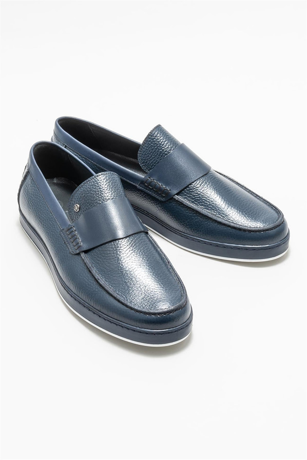 Lacivert deri erkek loafer - Elle Shoes