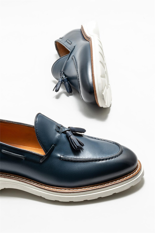 Lacivert deri erkek loafer - Elle Shoes