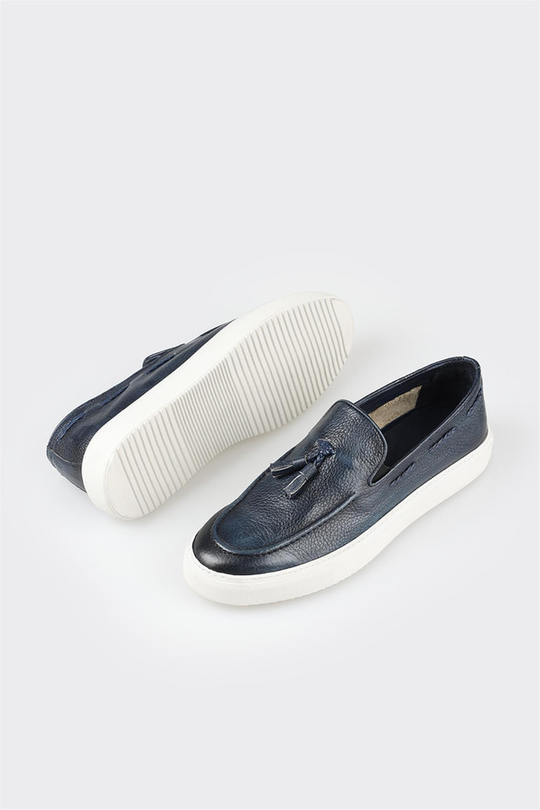 Lacivert deri erkek loafer - Elle Shoes