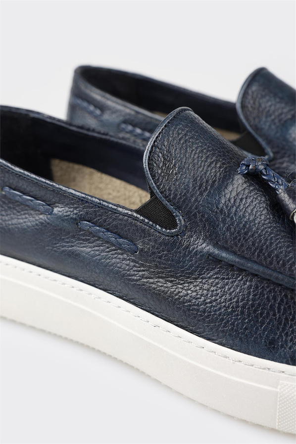 Lacivert deri erkek loafer - Elle Shoes