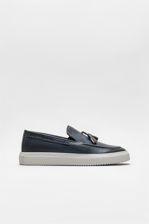 Lacivert deri erkek loafer - Elle Shoes