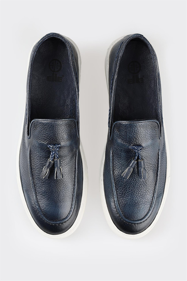 Lacivert deri erkek loafer - Elle Shoes