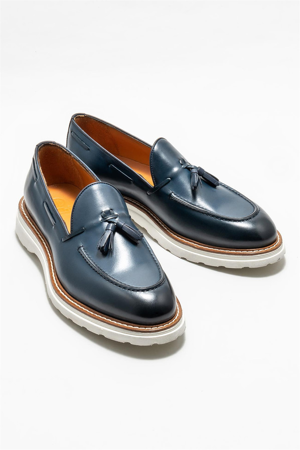 Lacivert deri erkek loafer - Elle Shoes