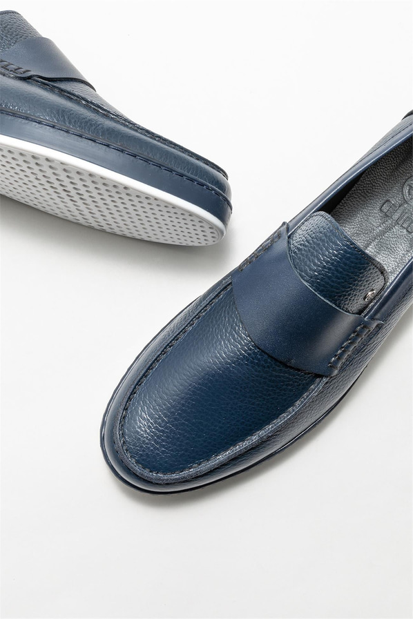 Lacivert deri erkek loafer - Elle Shoes