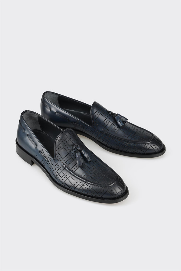 Lacivert deri erkek loafer - Elle Shoes