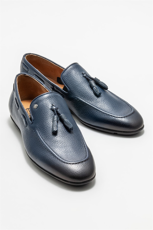 Lacivert deri erkek loafer - Elle Shoes