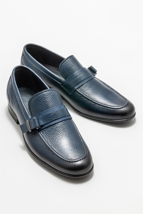 Lacivert deri erkek loafer - Elle Shoes