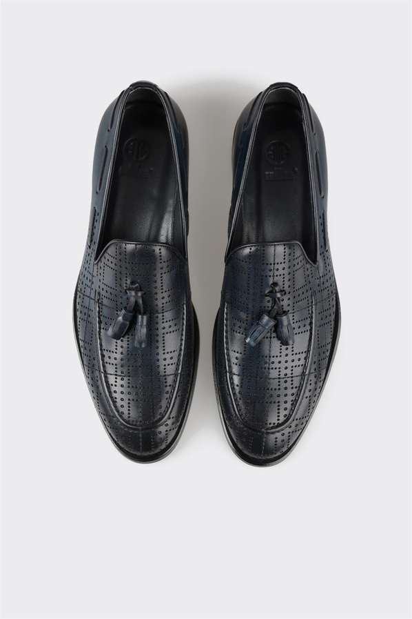 Lacivert deri erkek loafer - Elle Shoes