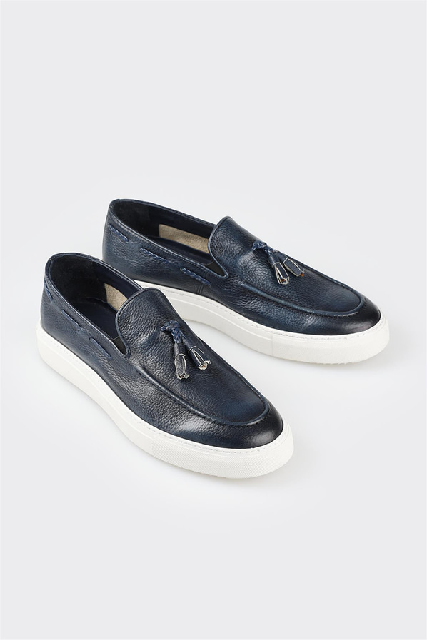 Lacivert deri erkek loafer - Elle Shoes