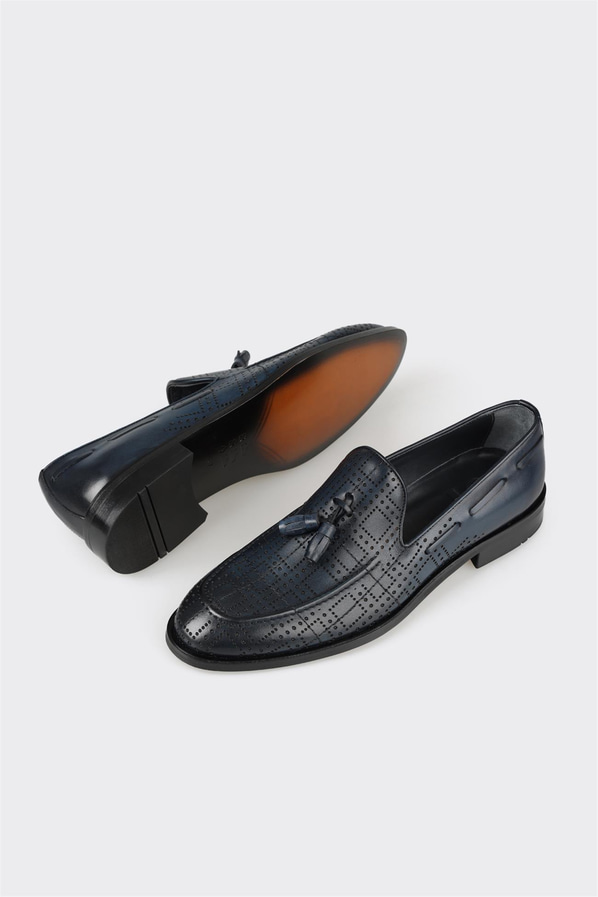 Lacivert deri erkek loafer - Elle Shoes