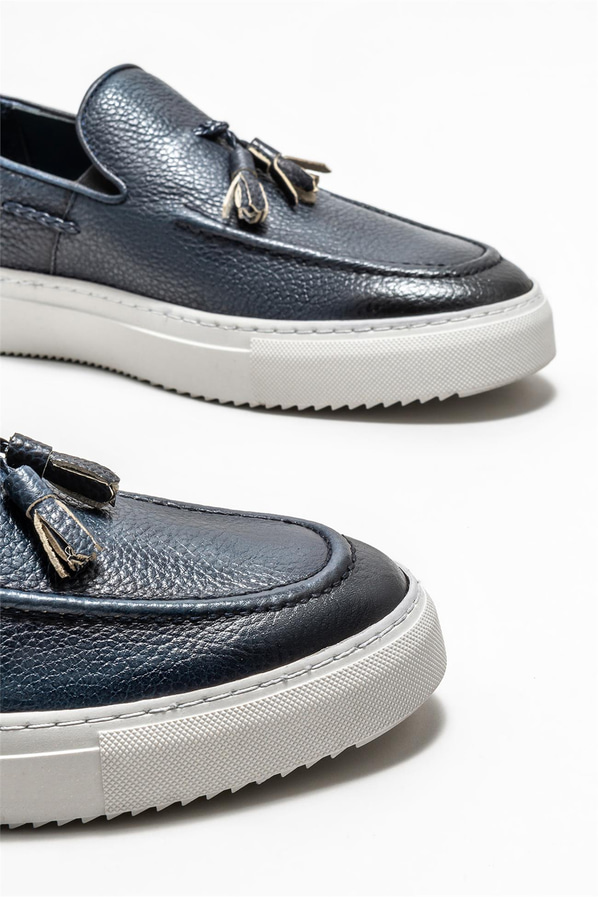 Lacivert deri erkek loafer - Elle Shoes