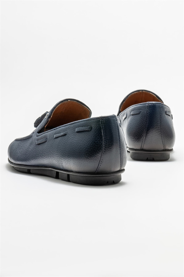 Lacivert deri erkek loafer - Elle Shoes