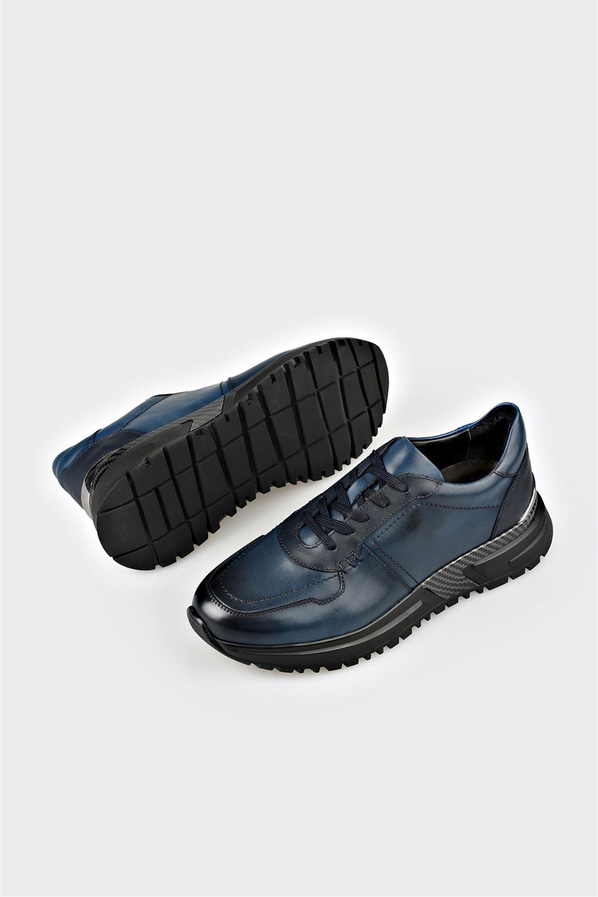 Lacivert deri erkek spor ayakkabı, casual stil için - Elle Shoes