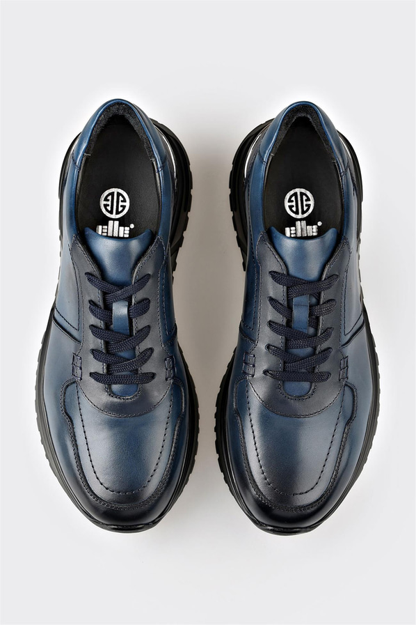 Lacivert deri erkek spor ayakkabı, casual stil için - Elle Shoes