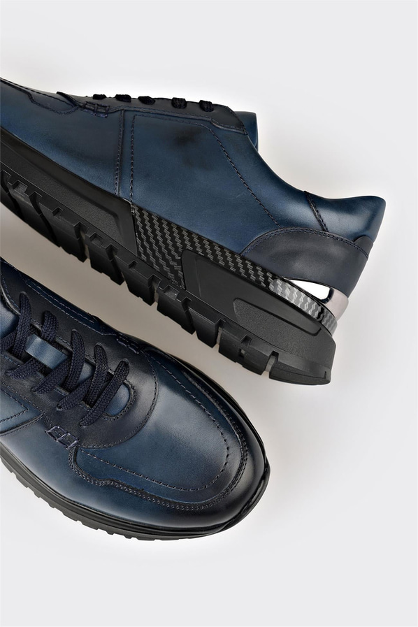 Lacivert deri erkek spor ayakkabı, casual stil için - Elle Shoes