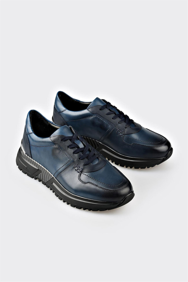 Lacivert deri erkek spor ayakkabı, casual stil için - Elle Shoes