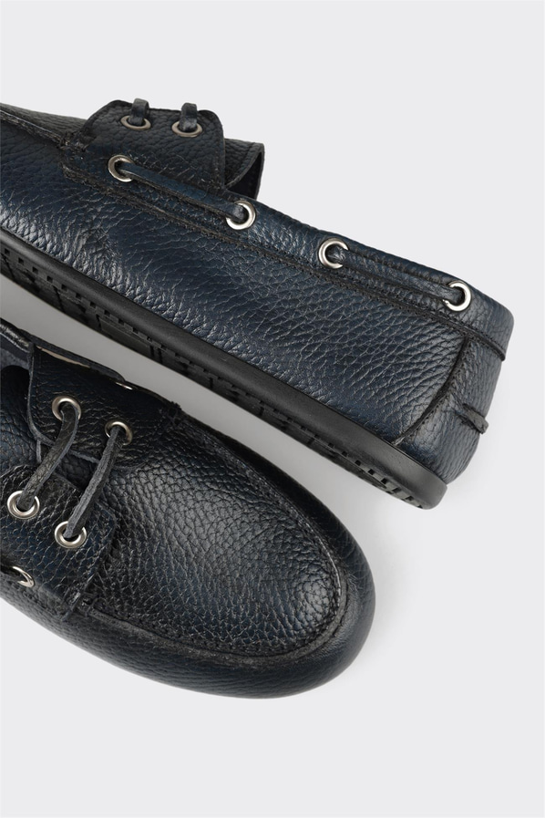 Lacivert deri simli yumuşak dokulu kadın loafer, ofis stili için - Elle Shoes