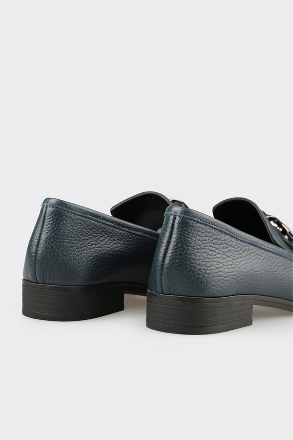 Lacivert deri yumuşak dokulu kadın loafer, ofis stili için - Elle Shoes
