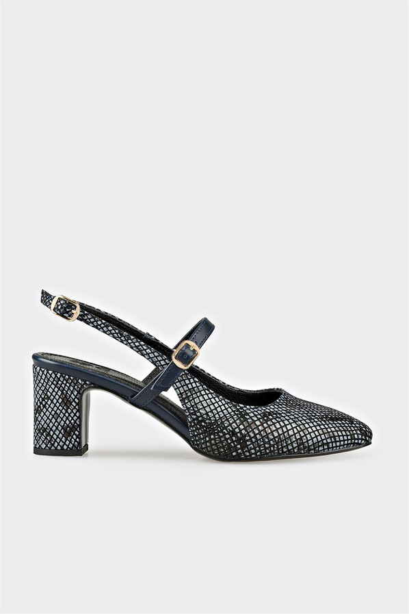 Lacivert deri kalın topuklu kadın ayakkabı, rahat kullanım için - Elle Shoes