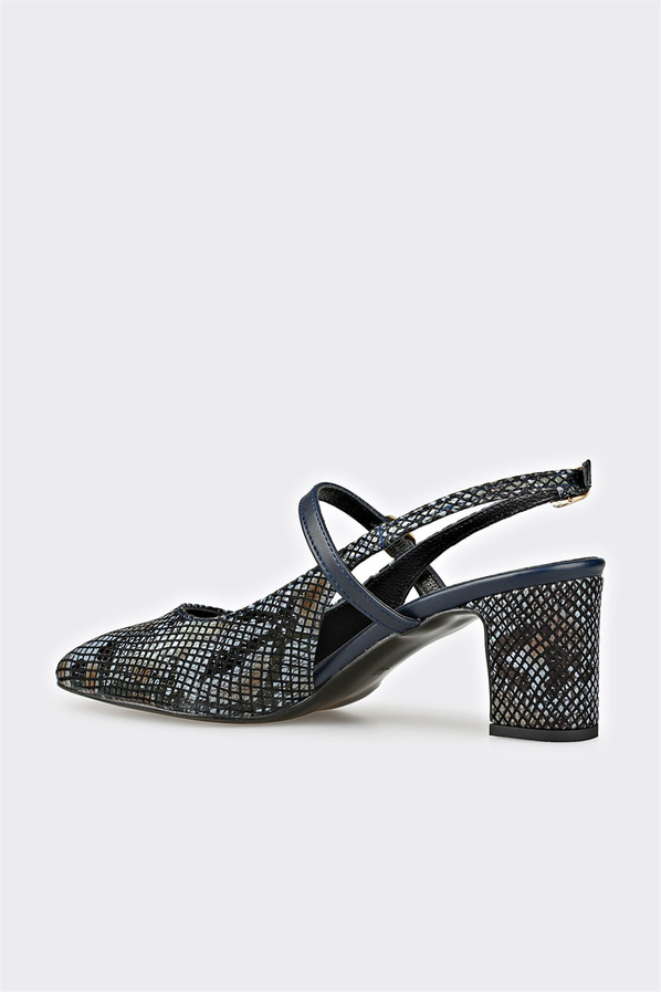 Lacivert deri kalın topuklu kadın ayakkabı, rahat kullanım için - Elle Shoes