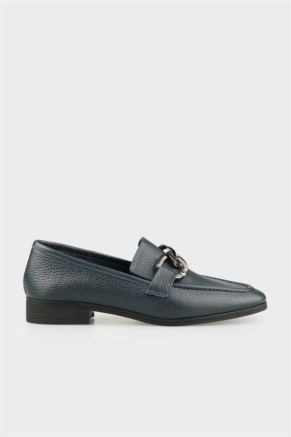 Lacivert deri yumuşak dokulu kadın loafer, ofis stili için - Elle Shoes