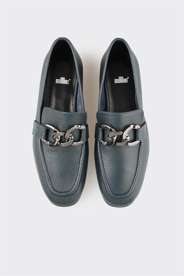 Lacivert deri yumuşak dokulu kadın loafer, ofis stili için - Elle Shoes