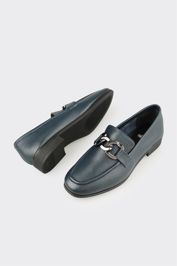 Lacivert deri yumuşak dokulu kadın loafer, ofis stili için - Elle Shoes