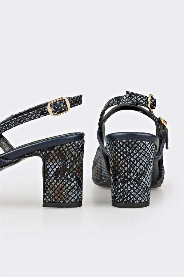Lacivert deri kalın topuklu kadın ayakkabı, rahat kullanım için - Elle Shoes