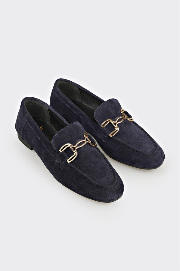 Lacivert Deri Kadın Loafer