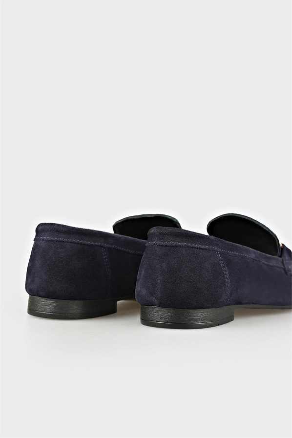 Lacivert Deri Kadın Loafer