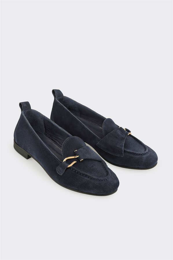Lacivert Deri Kadın Loafer