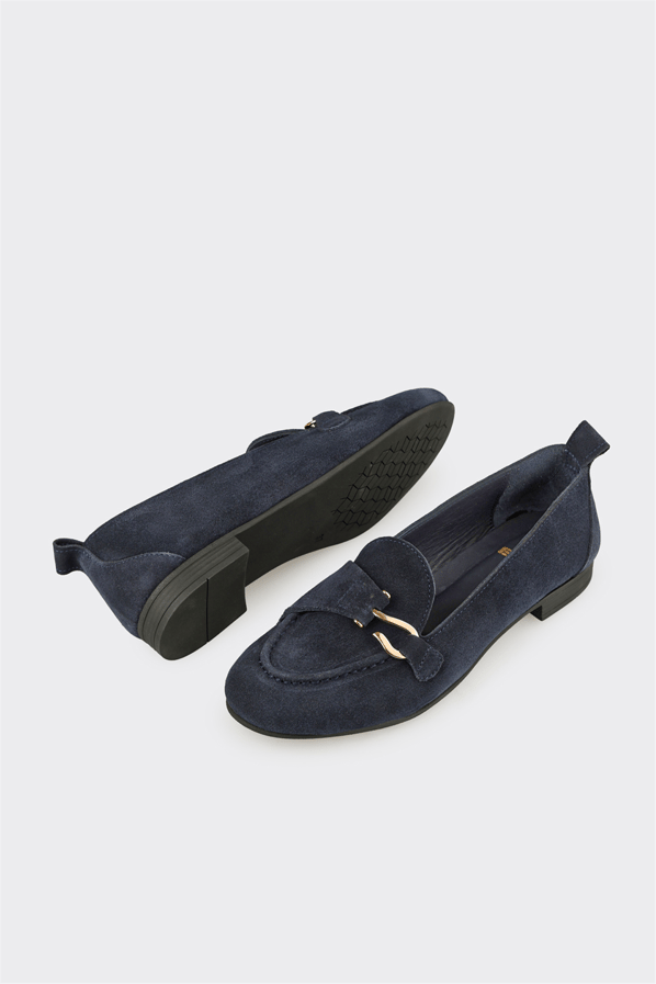 Lacivert Deri Kadın Loafer