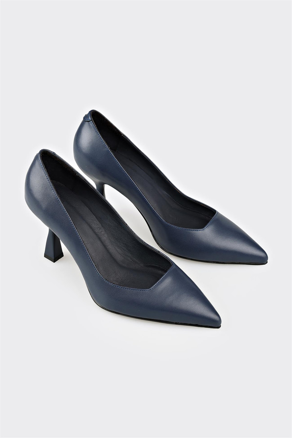 Lacivert deri kadın stiletto - Elle Shoes