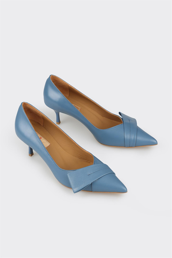 Lacivert deri kadın stiletto - Elle Shoes