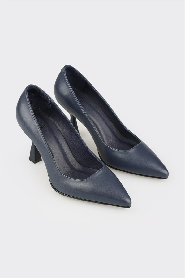 Lacivert Deri Kadın Stiletto