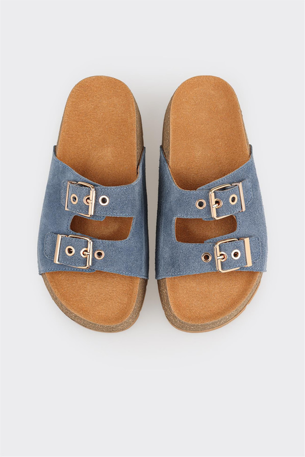 Lacivert deri kadın terlik, rahat kullanım için - Elle Shoes