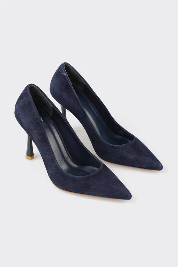 Lacivert deri ince topuklu kadın stiletto, rahat kullanım için - Elle Shoes