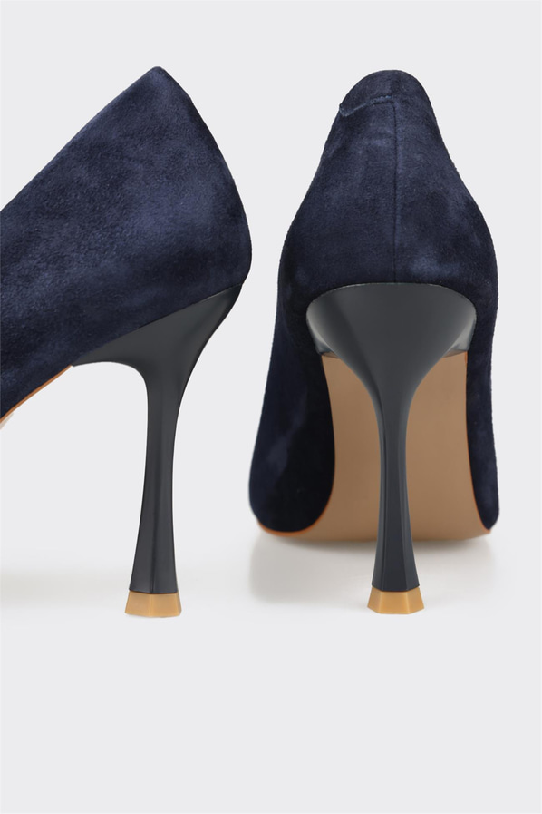 Lacivert deri ince topuklu kadın stiletto, rahat kullanım için - Elle Shoes