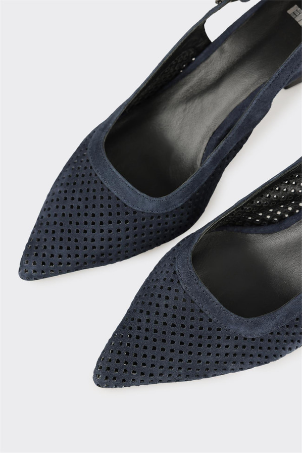 Lacivert Deri Kadın Topuklu Ayakkabı