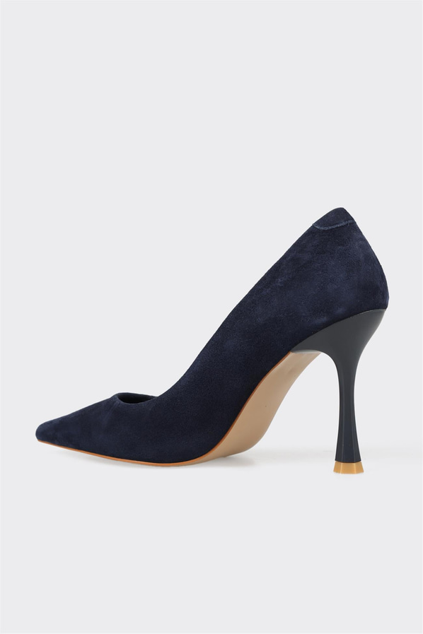 Lacivert deri ince topuklu kadın stiletto, rahat kullanım için - Elle Shoes