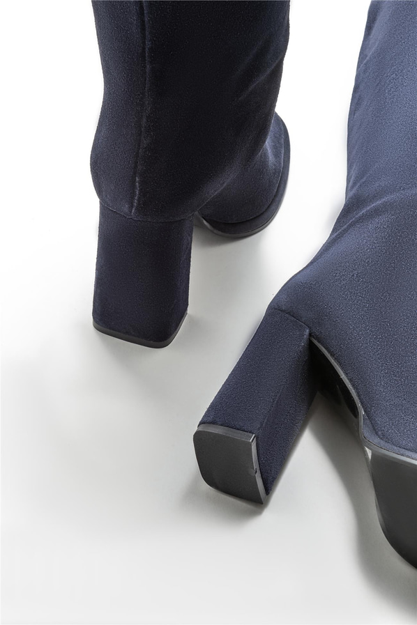 Lacivert deri topuklu kadın çizme - Elle Shoes